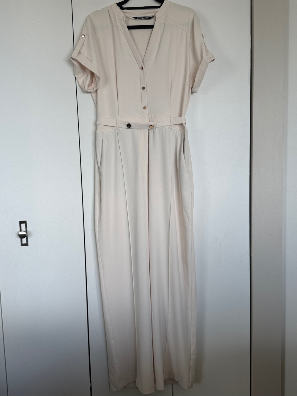 Zara Cream Wide-Leg Jumpsuit with Belt